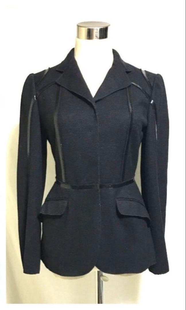 本物 プラダ エナメル パイピング ジャケット ブレザー 38 黒 PRADA