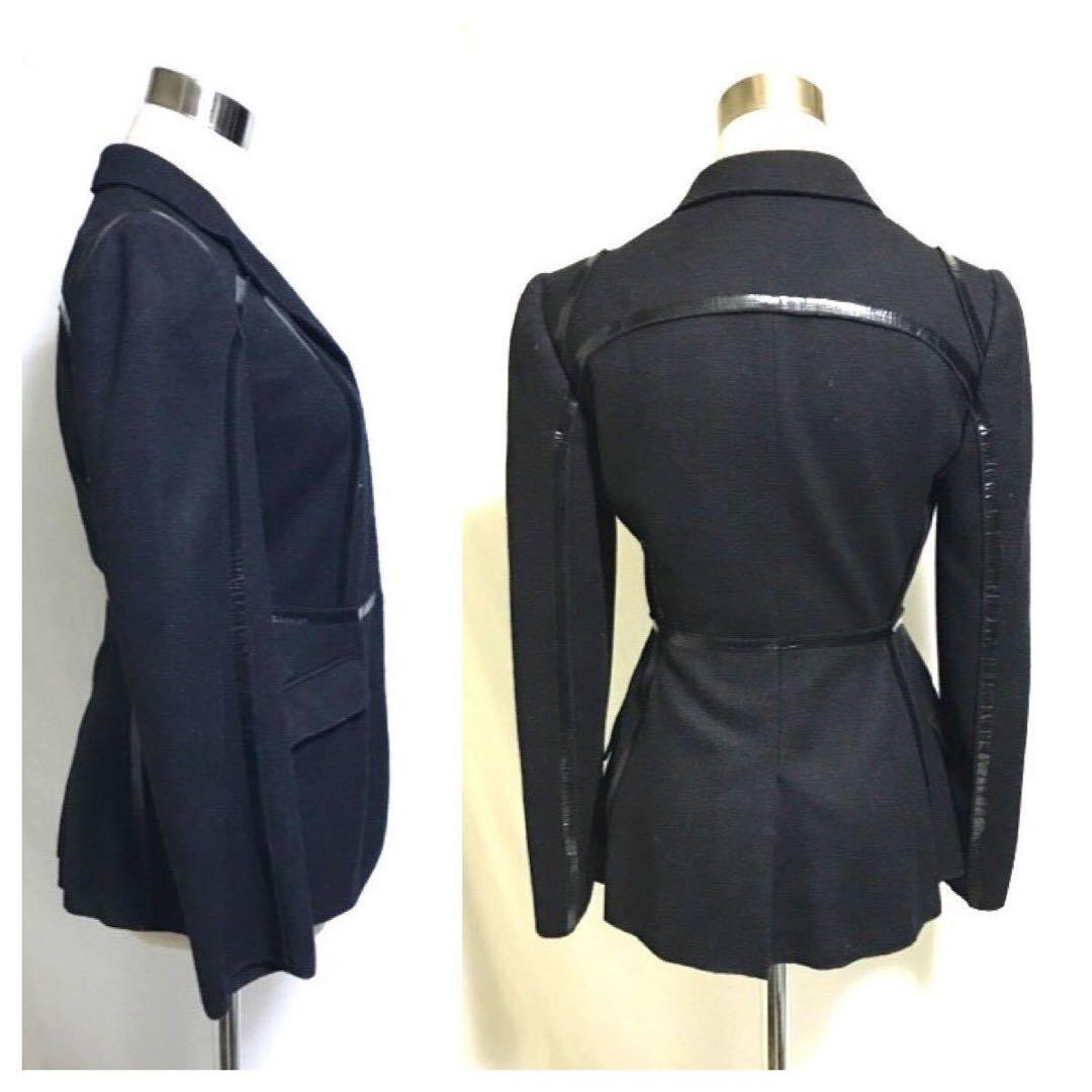 本物 プラダ エナメル パイピング ジャケット ブレザー 38 黒 PRADA