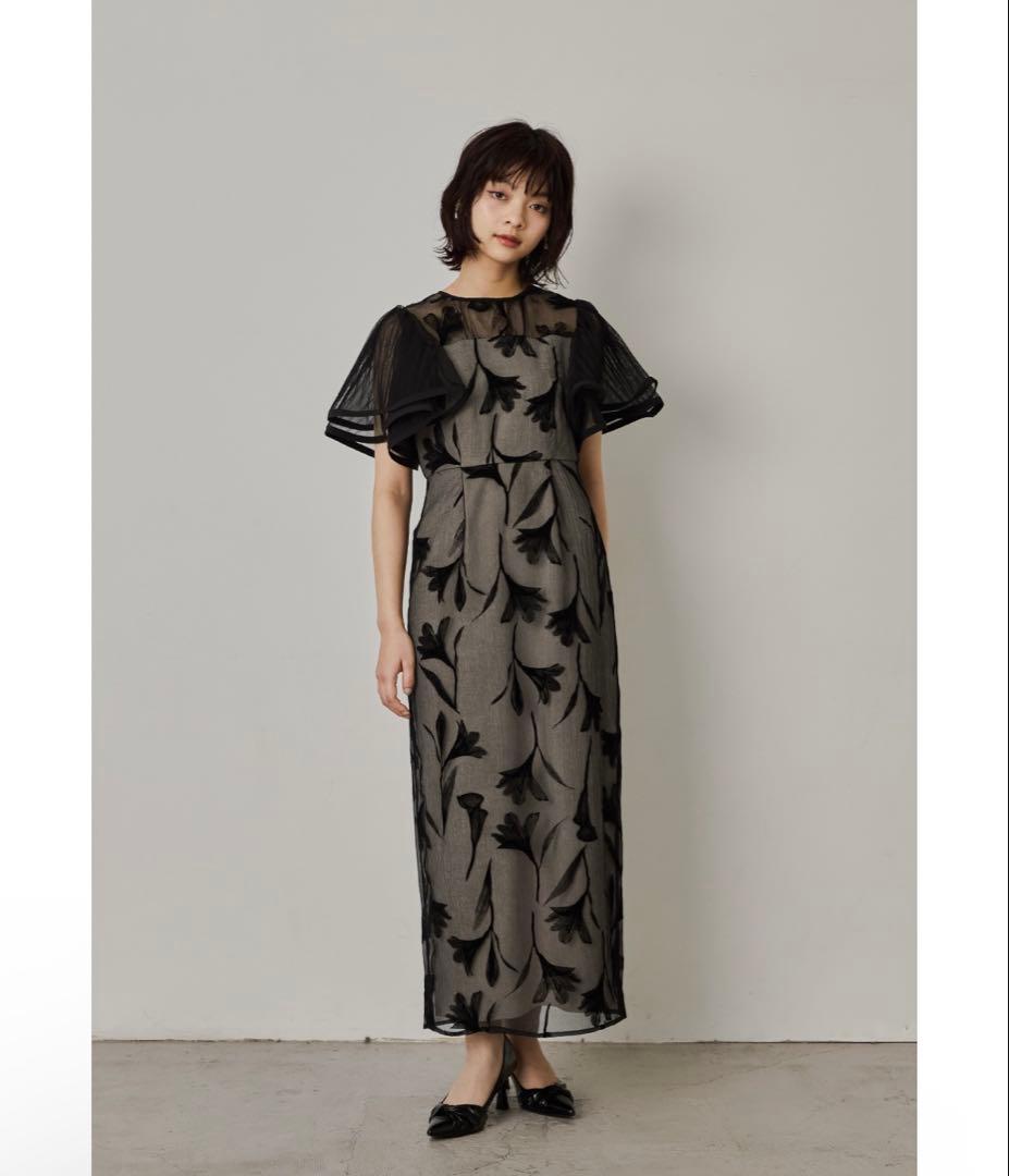 nianaフリル袖花柄刺繍 オケージョンドレス