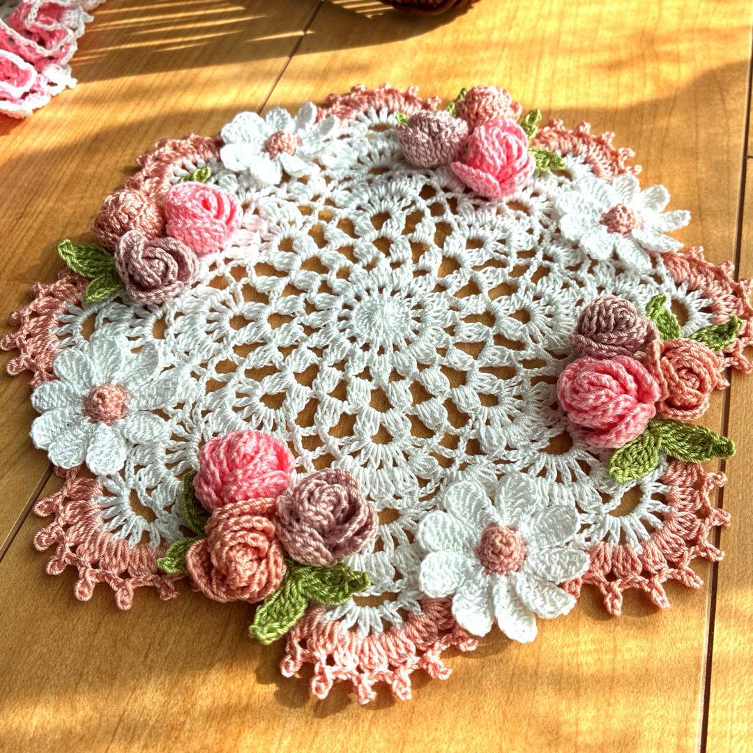 【119】耀綺　ハンドメイドレース編みドイリー　合計5点