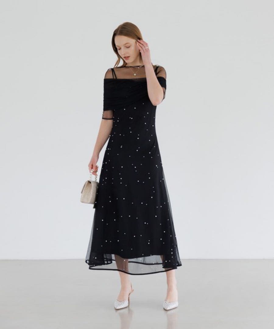 【LEJA】2WAYチュールトップスパールAラインドレスワンピース2点セット