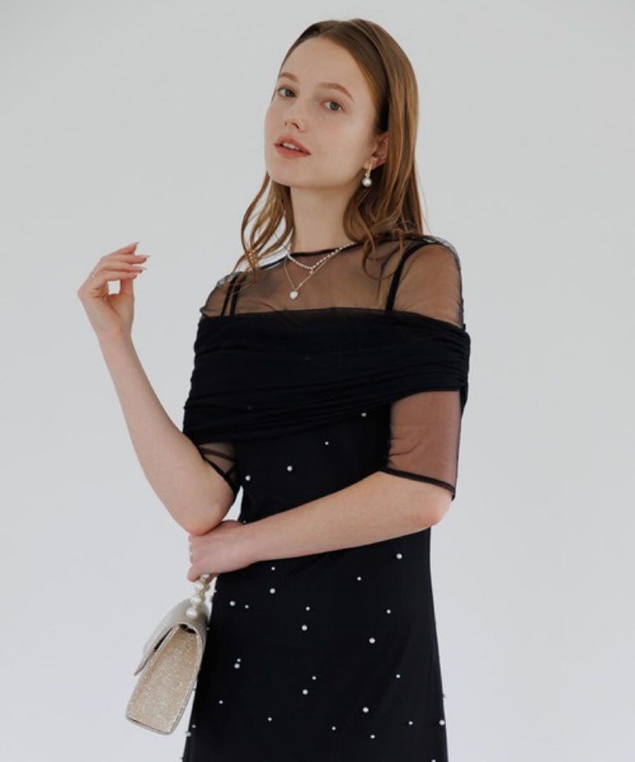 【LEJA】2WAYチュールトップスパールAラインドレスワンピース2点セット