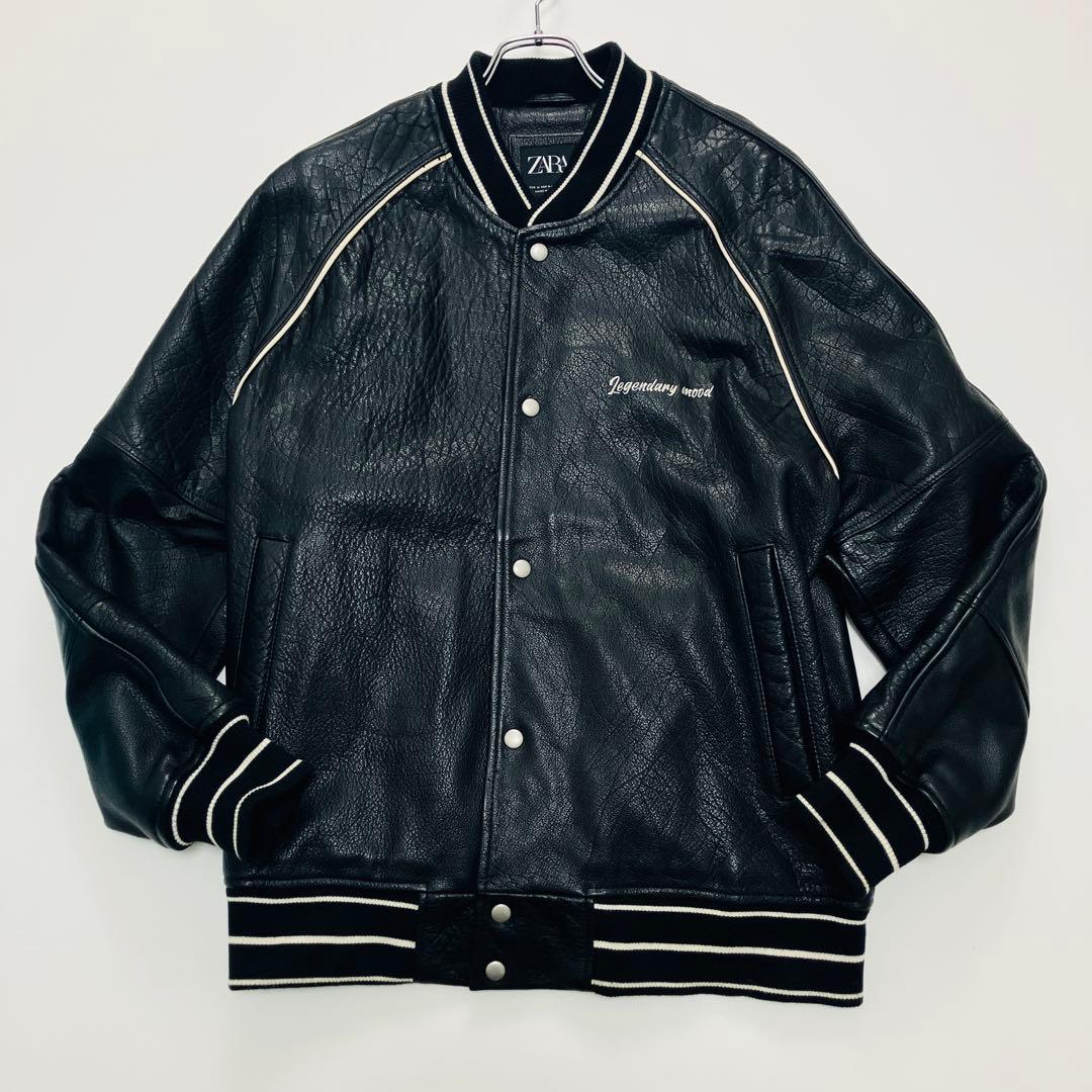 【希少サイズ】　ザラ　スタジャン　ボンバージャケット　オールレザー　水牛革　L