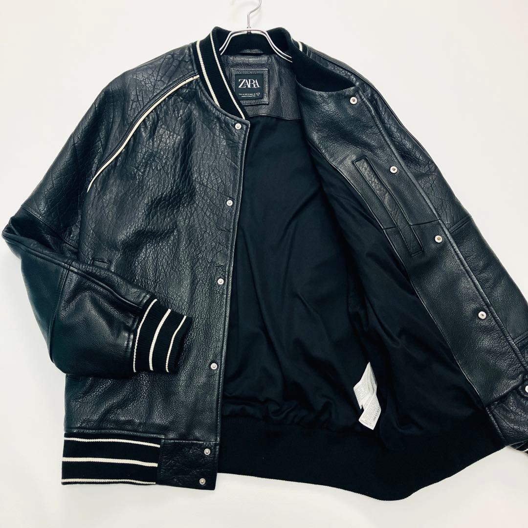 【希少サイズ】　ザラ　スタジャン　ボンバージャケット　オールレザー　水牛革　L