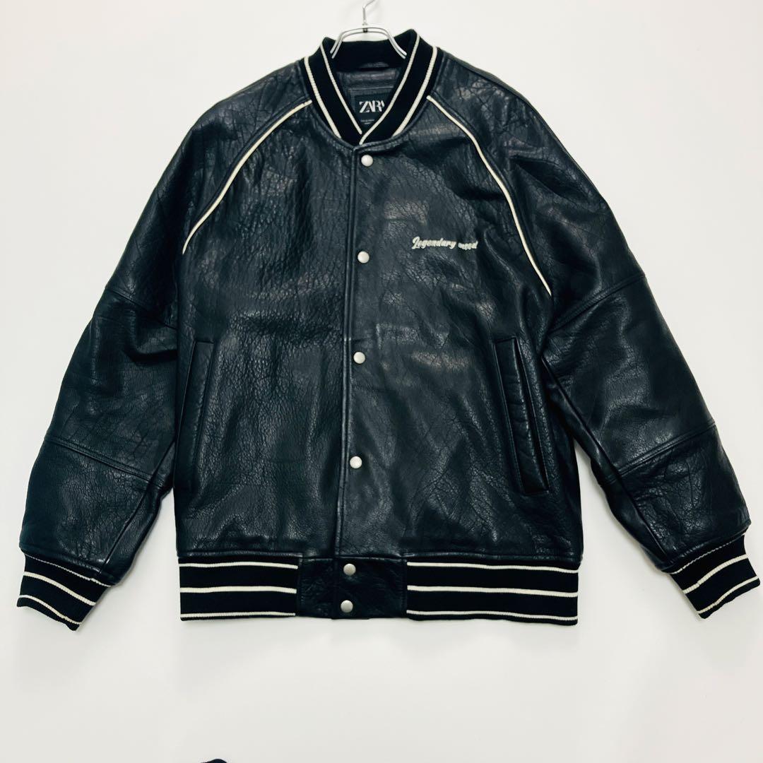 【希少サイズ】　ザラ　スタジャン　ボンバージャケット　オールレザー　水牛革　L