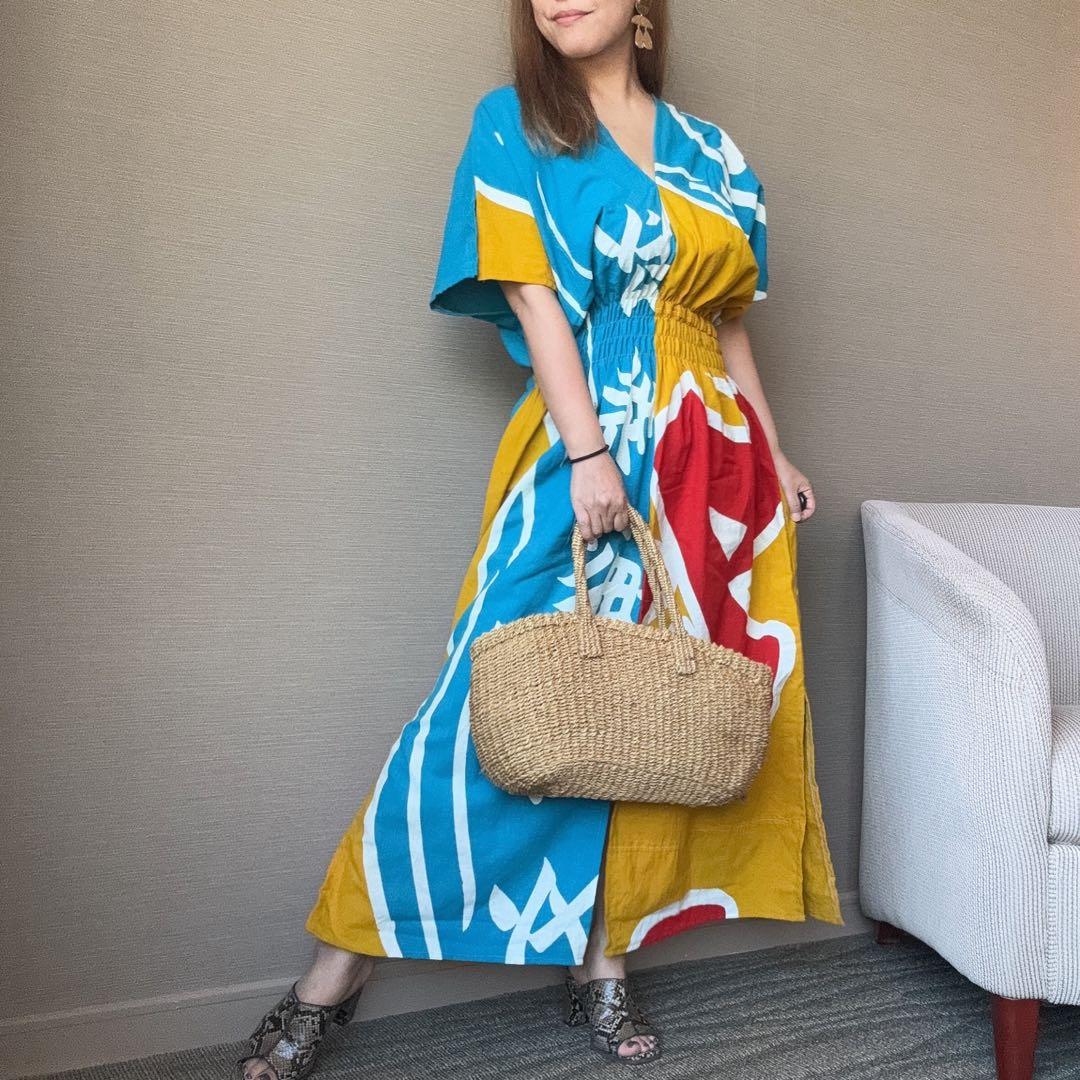 リメイク　本染　ワンピース ロング　派手　個性的　大漁旗　古旗Ｂ