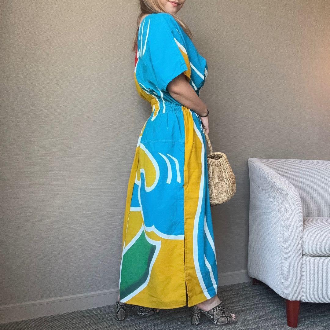 リメイク　本染　ワンピース ロング　派手　個性的　大漁旗　古旗Ｂ