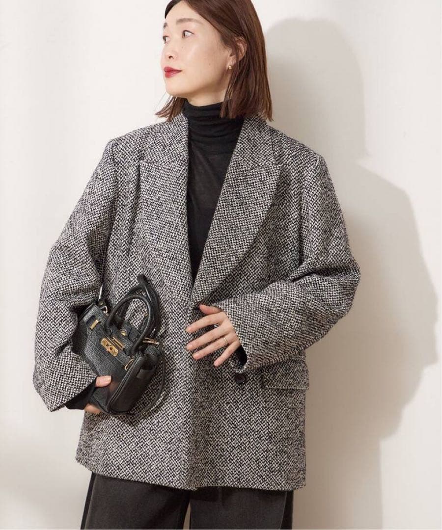 2024AW 日本製【L'ESSAGE】ヘリンボーンジャケットコート　F