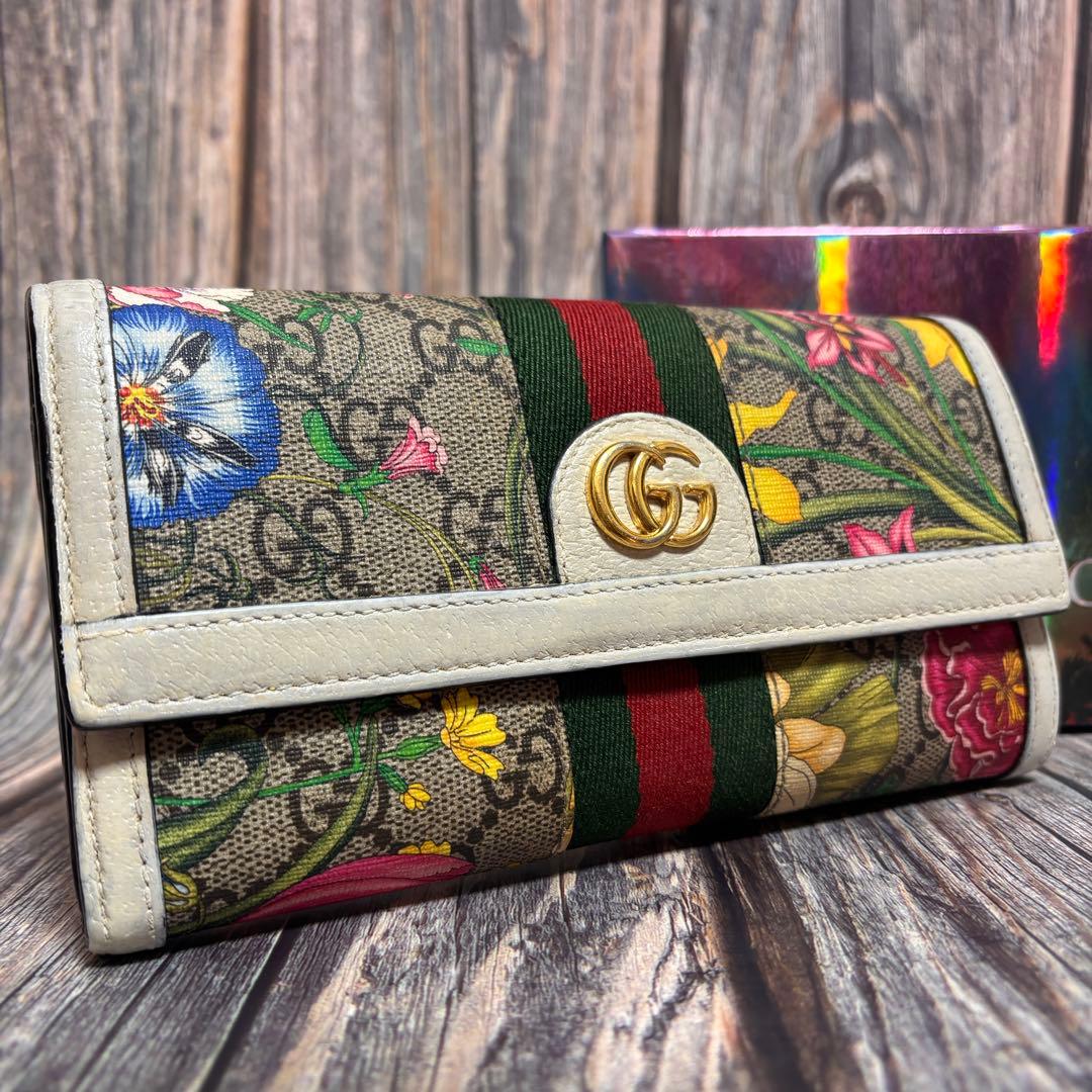 【希少】箱付 グッチ GUCCI 花柄 長財布　オフディア フローラ マーモント
