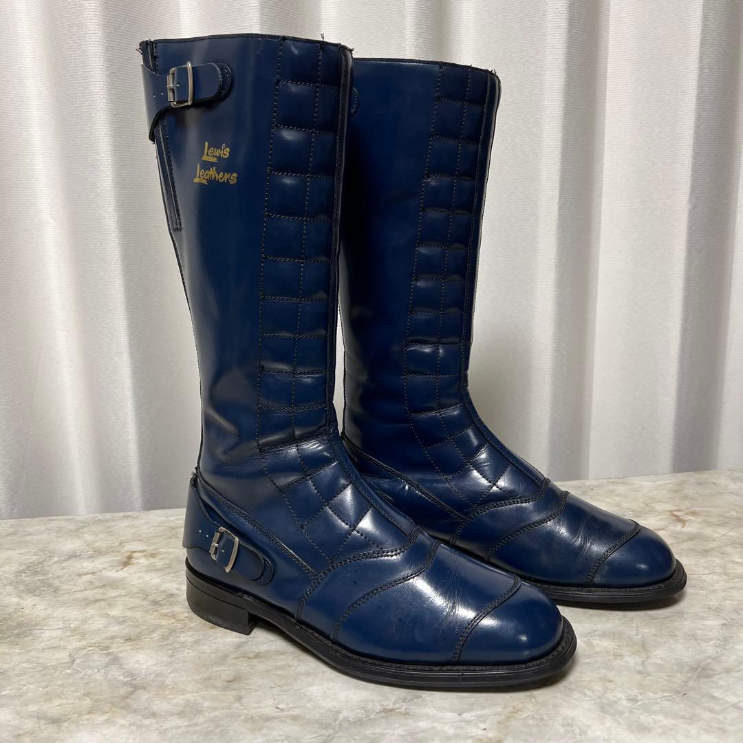70sVintage ルイスレザーロードレーサーブーツ ダークブルーUK8/42