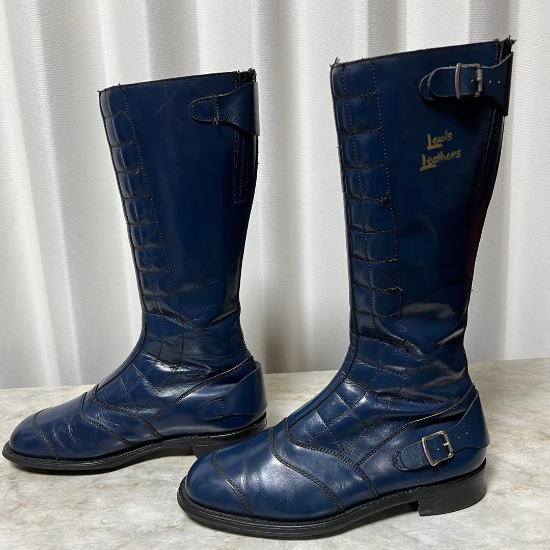 70sVintage ルイスレザーロードレーサーブーツ ダークブルーUK8/42