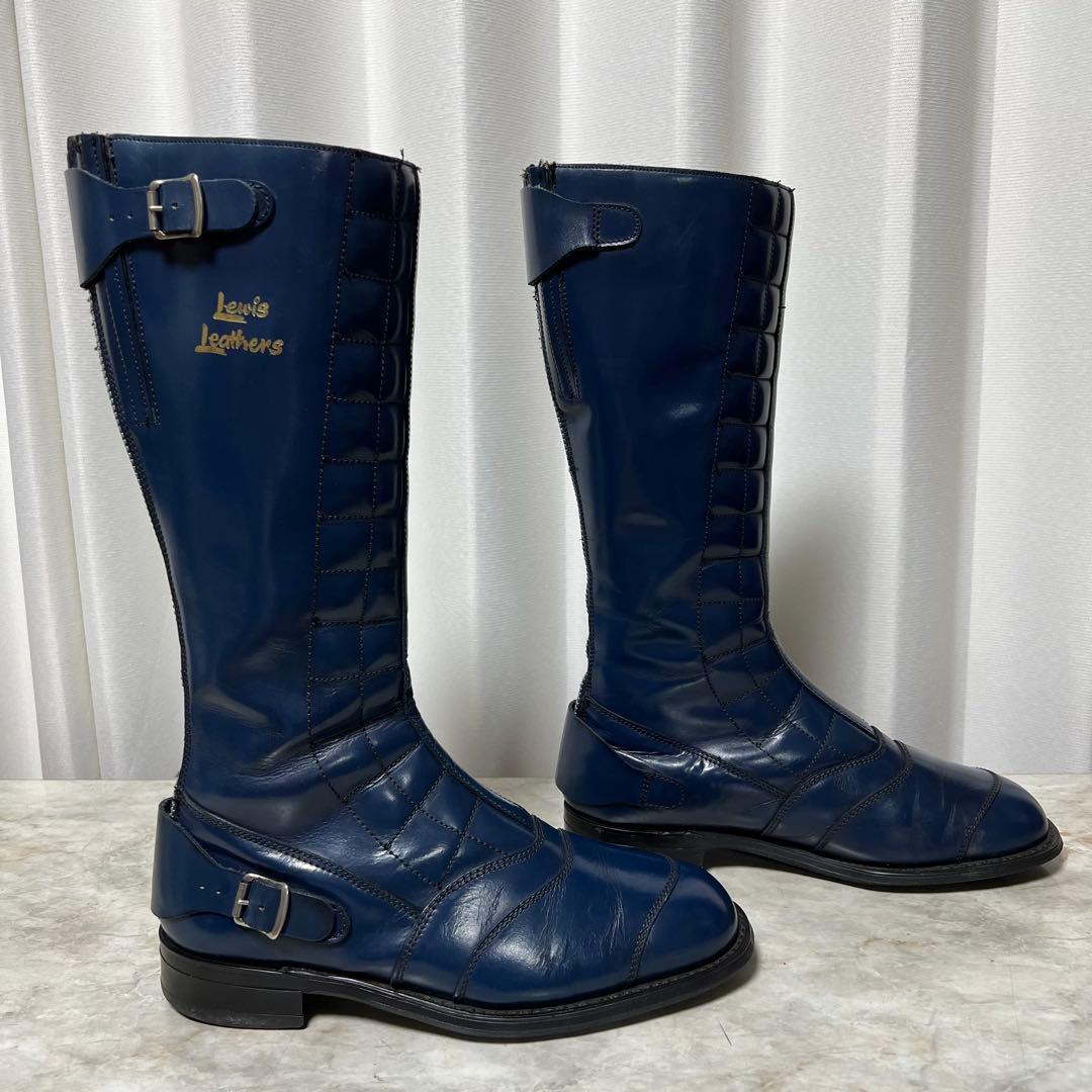 70sVintage ルイスレザーロードレーサーブーツ ダークブルーUK8/42