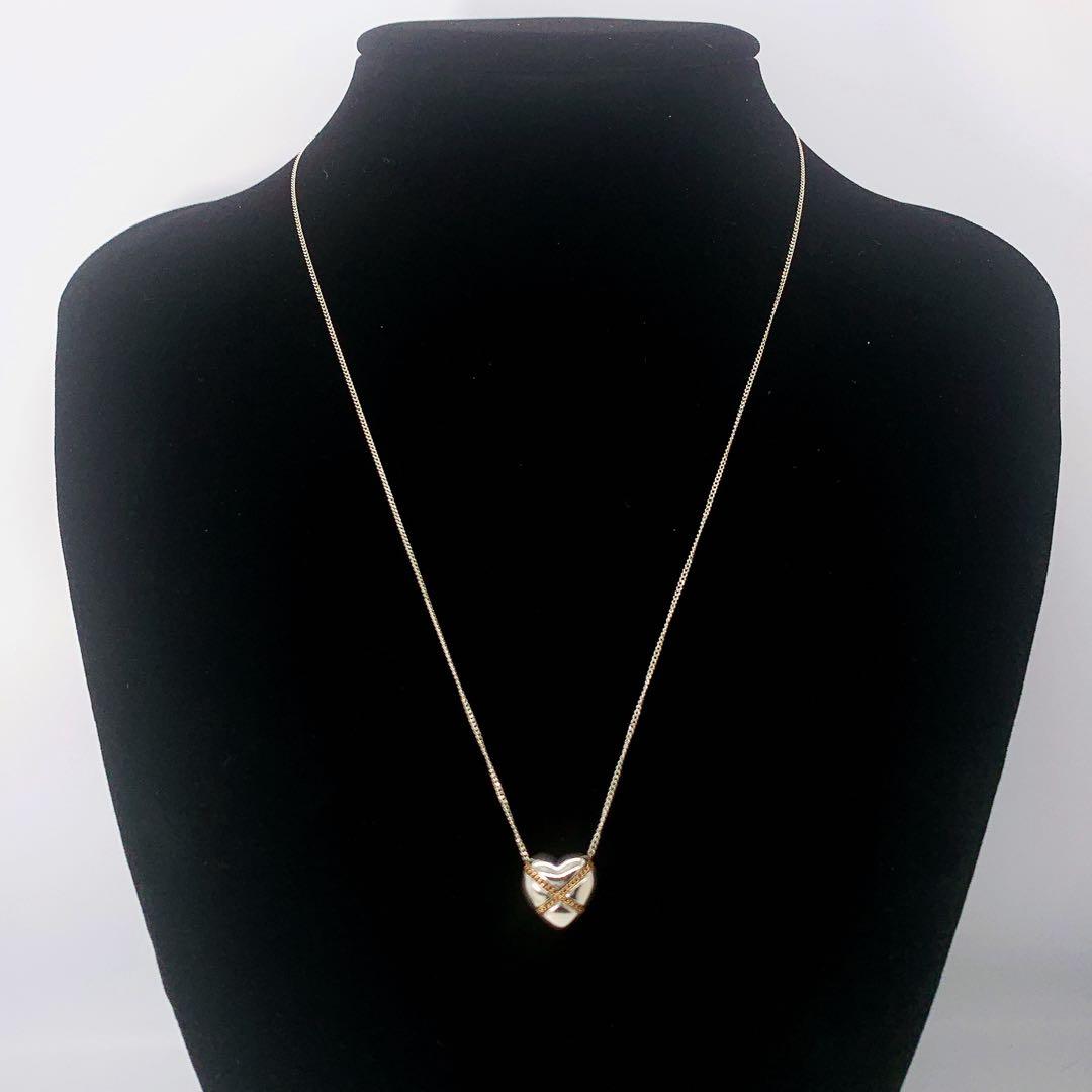 美品 ティファニー クロス ハート コンビ ネックレス シルバー925 ゴールド