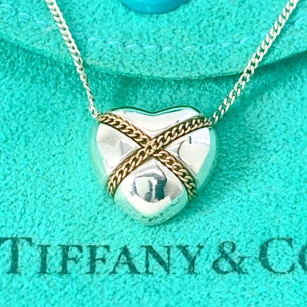 美品 ティファニー クロス ハート コンビ ネックレス シルバー925 ゴールド