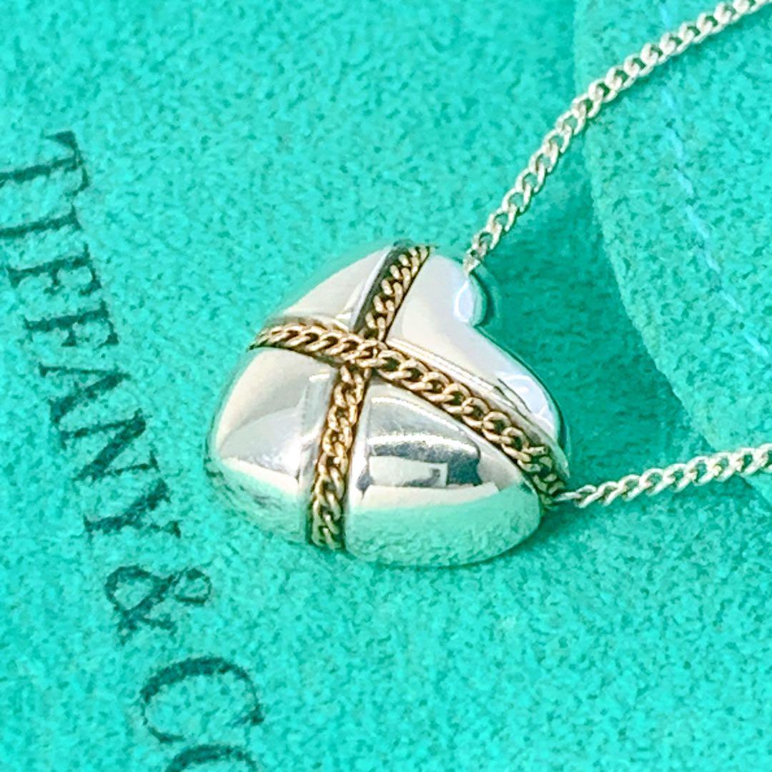 美品 ティファニー クロス ハート コンビ ネックレス シルバー925 ゴールド