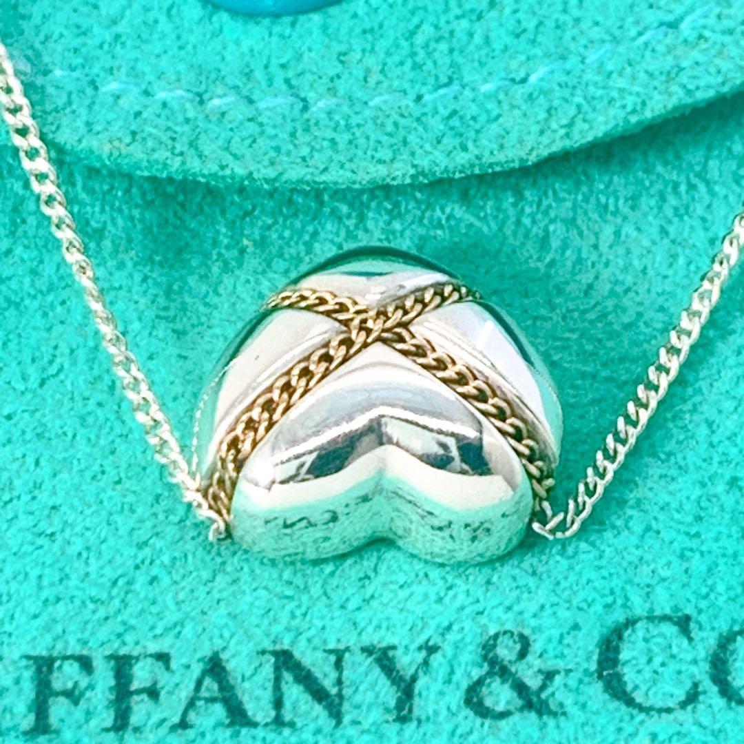 美品 ティファニー クロス ハート コンビ ネックレス シルバー925 ゴールド