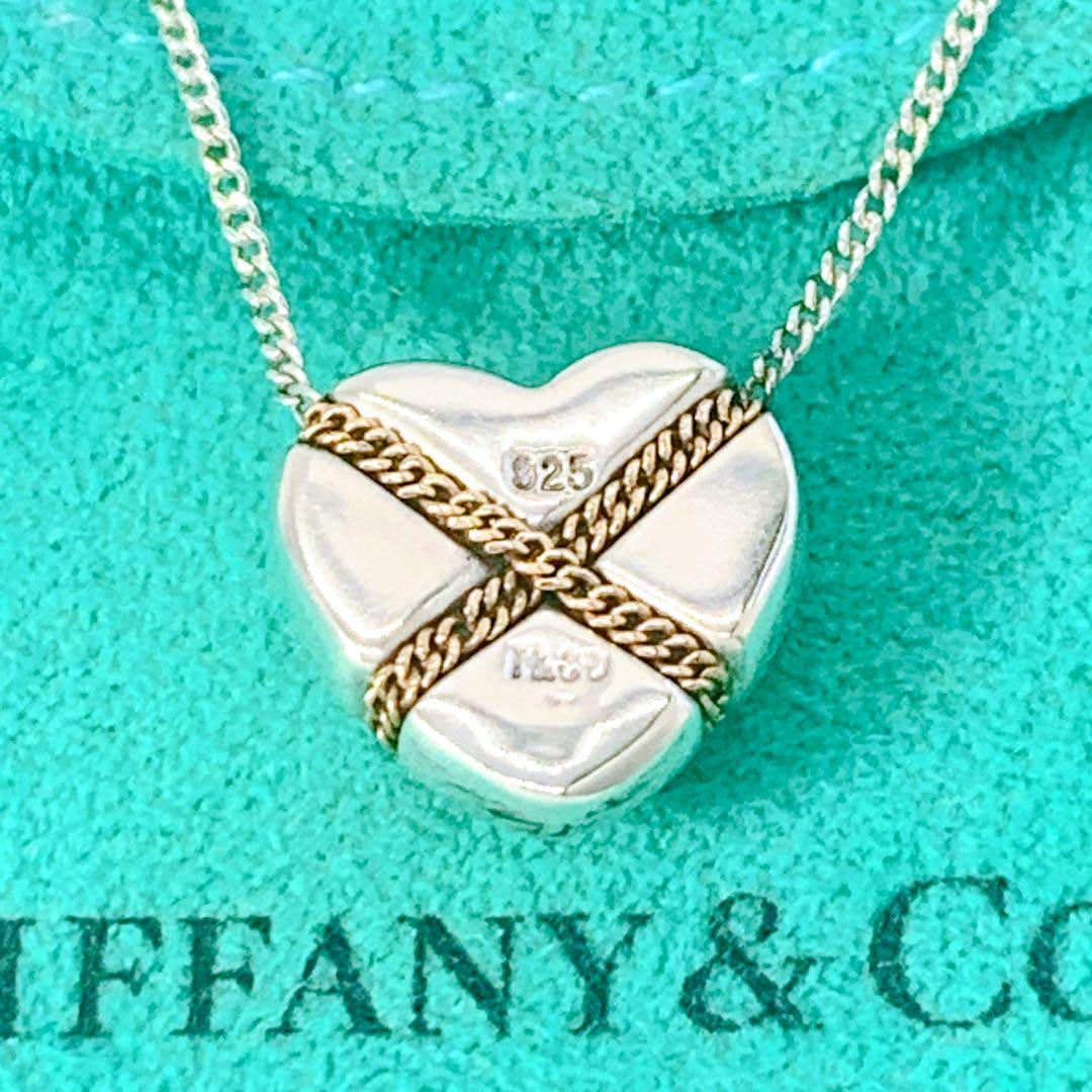 美品 ティファニー クロス ハート コンビ ネックレス シルバー925 ゴールド
