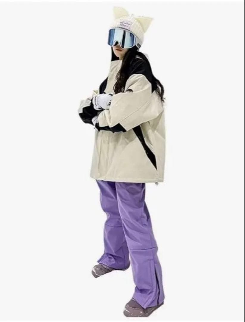 スノーボードウェア 防寒ジャケット・パンツ 2点セット ベージュ Lサイズ