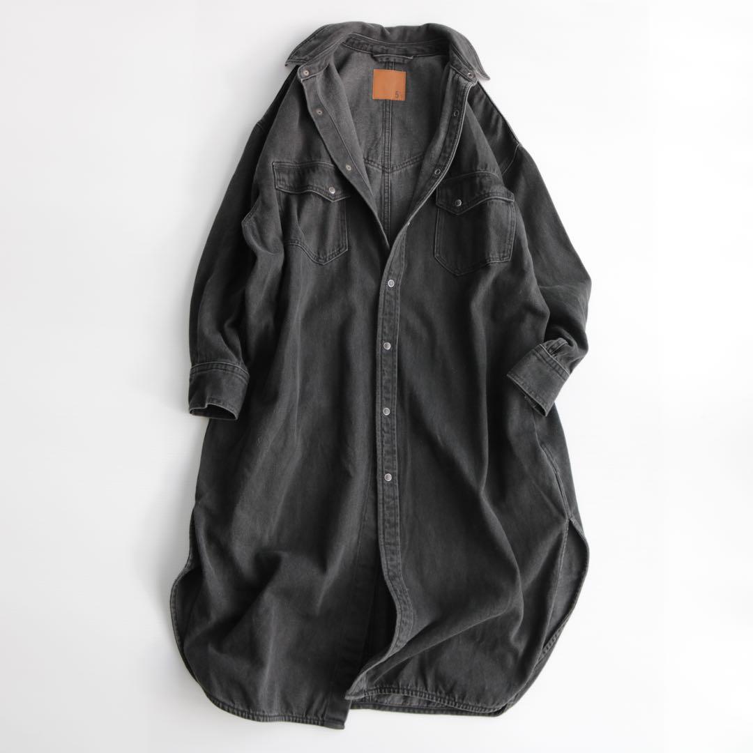スピックアンドスパン オーバーサイズ デニムロングシャツ 黒 羽織り ゆったり