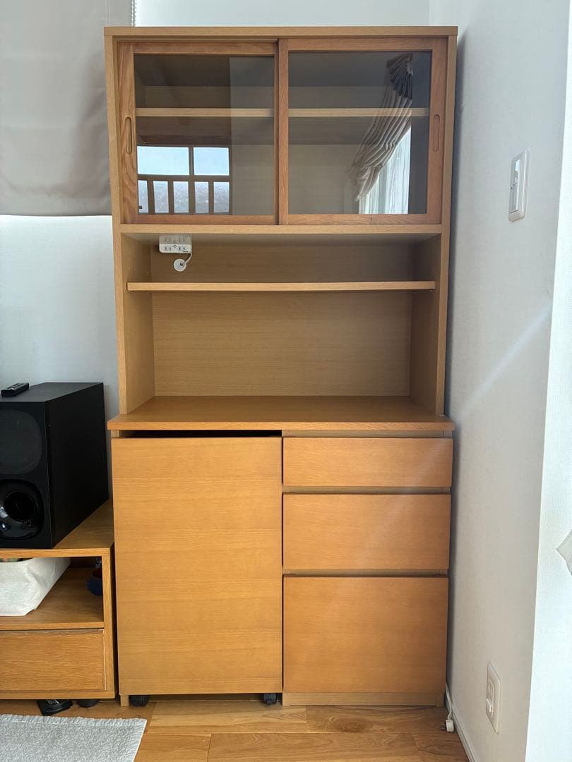 無印良品　オーク材 オープンカップボード（ワゴン付き）