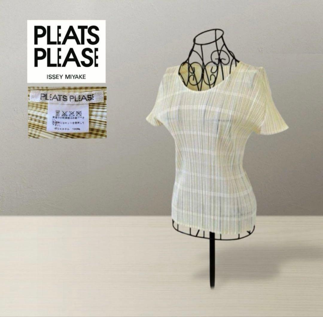 美品【PLEATS PLEASE】イッセイミヤケ　アイボリー　半袖カットソー　3
