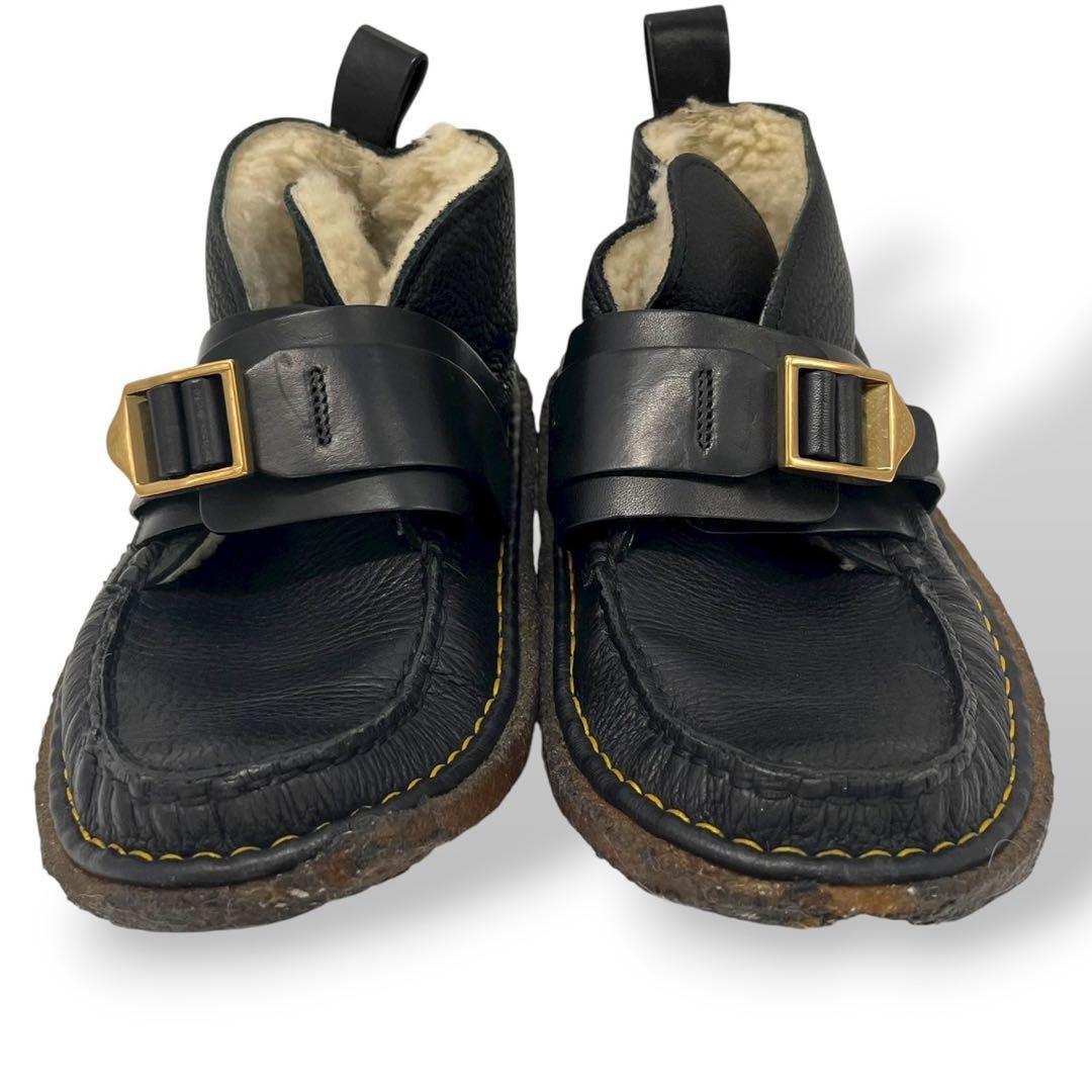 美品　希少　クロエ　モカシン　レザー　ムートン　黒