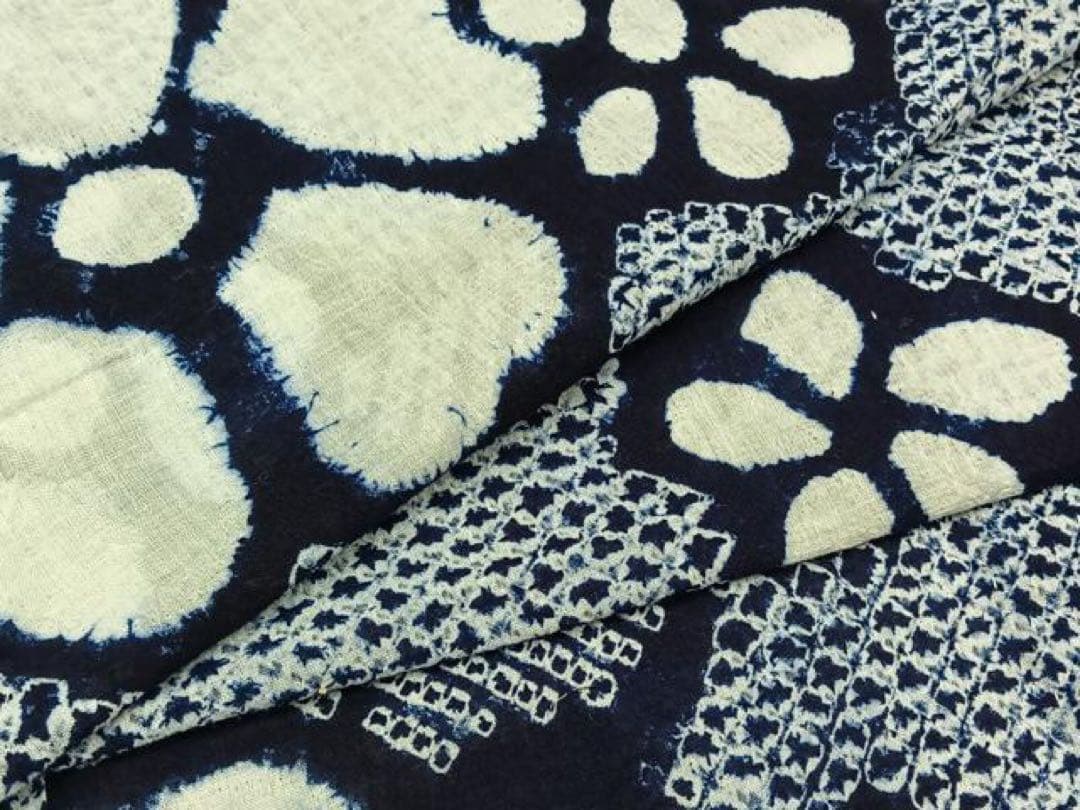 浴衣　有松絞り　三浦絞り　紺地ワントーン　有松成美絞り　綿　花文様