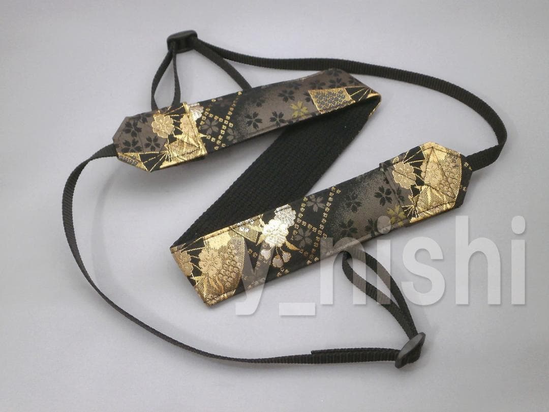 カメラストラップ 和柄 扇柄 黒/鈍色 カメラ用ネックストラップ