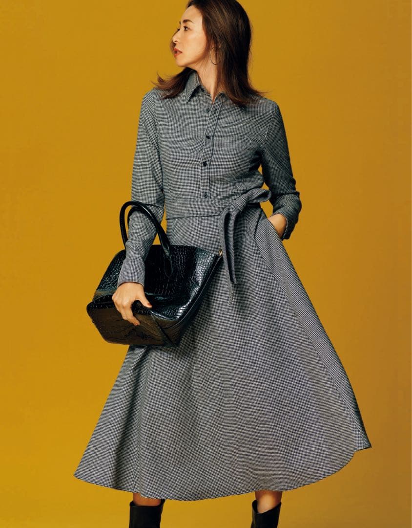 POLO RALPH LAUREN ハウンドトゥース柄 ウールベルテッドワンピ