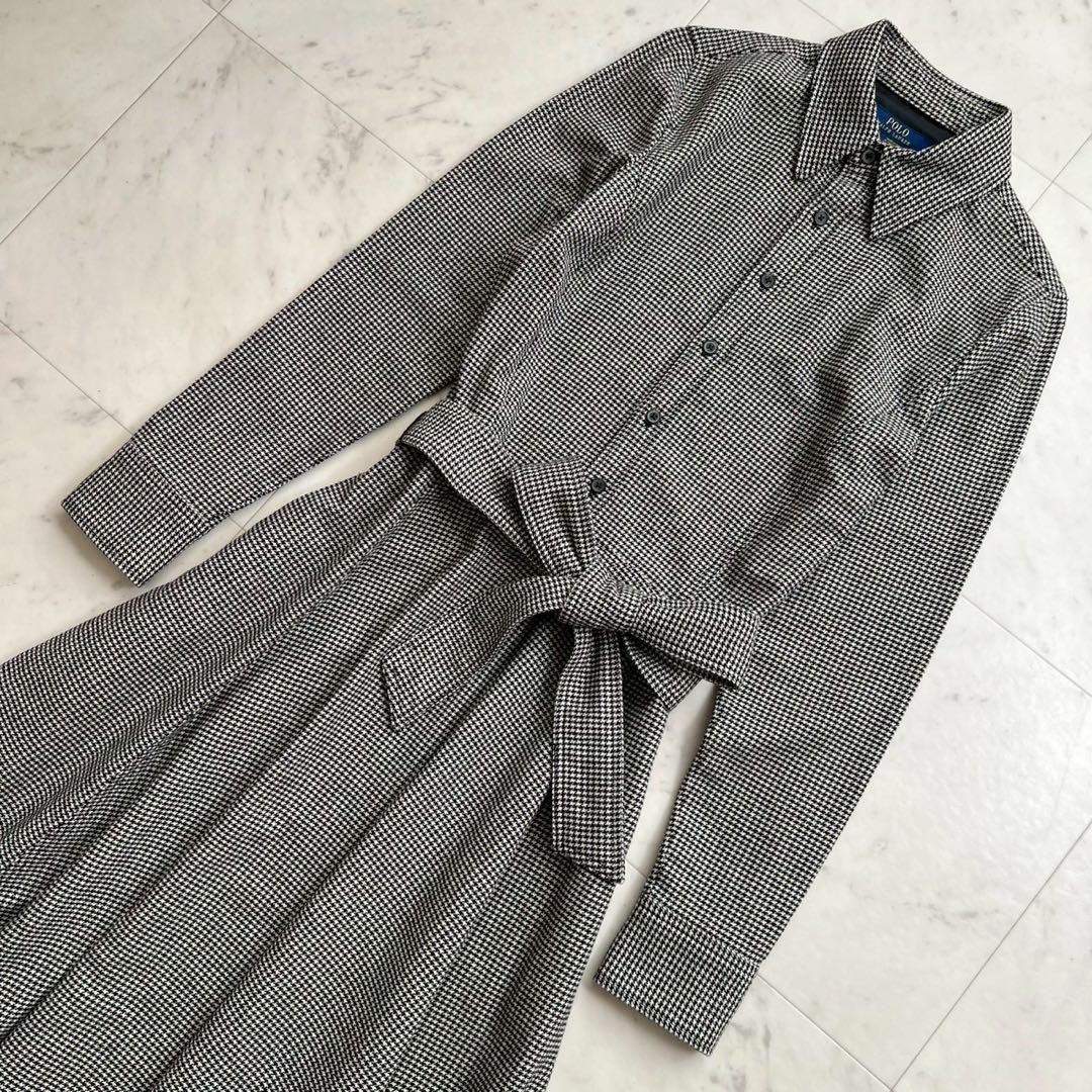 POLO RALPH LAUREN ハウンドトゥース柄 ウールベルテッドワンピ