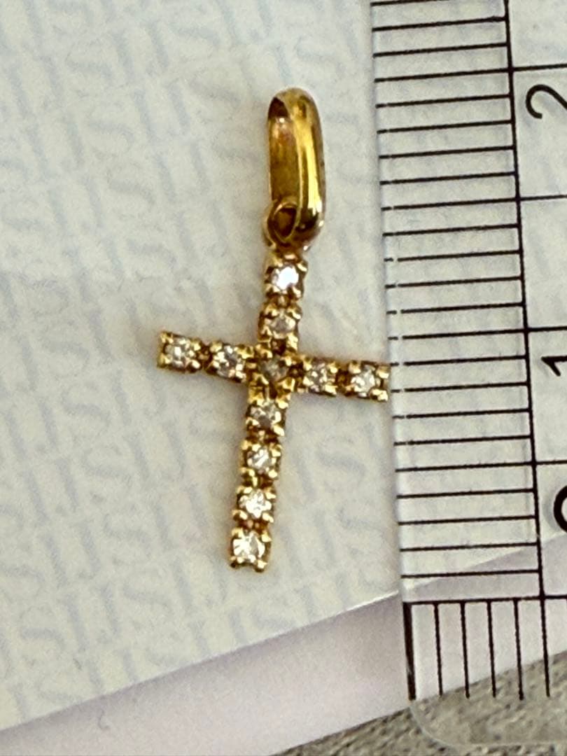 鑑別付 K18 天然ダイヤ クロス ペンダント 0.3g