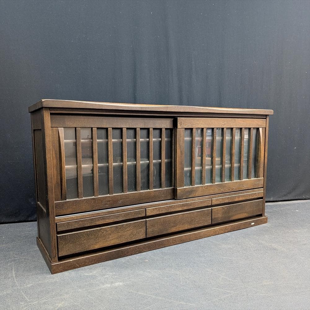 美品　イバタインテリア　オーク　無垢　サイドボード　キャビネット　飾り棚　引き戸