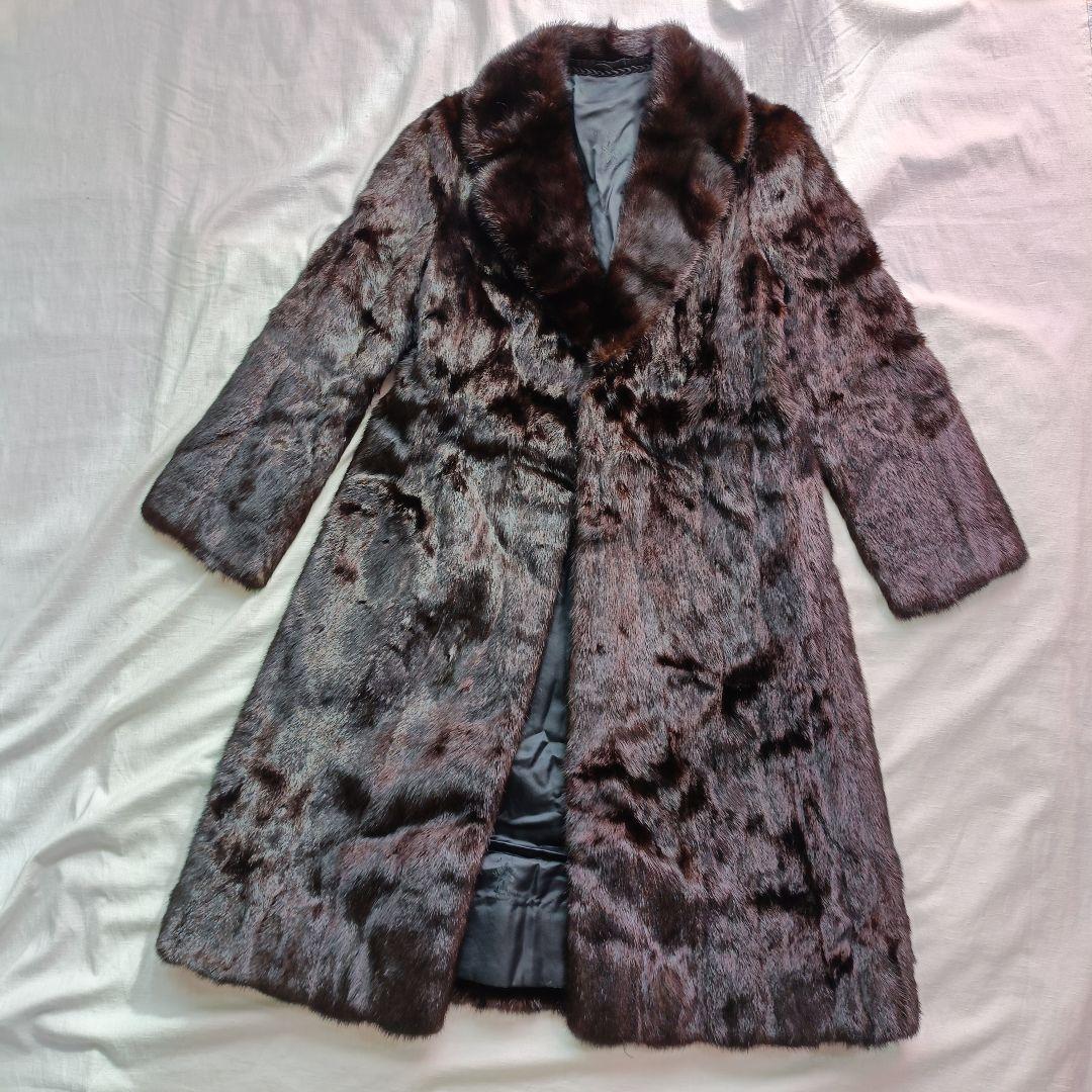 毛皮　ミンク　ダークブラウン ファーコート ロングコート
