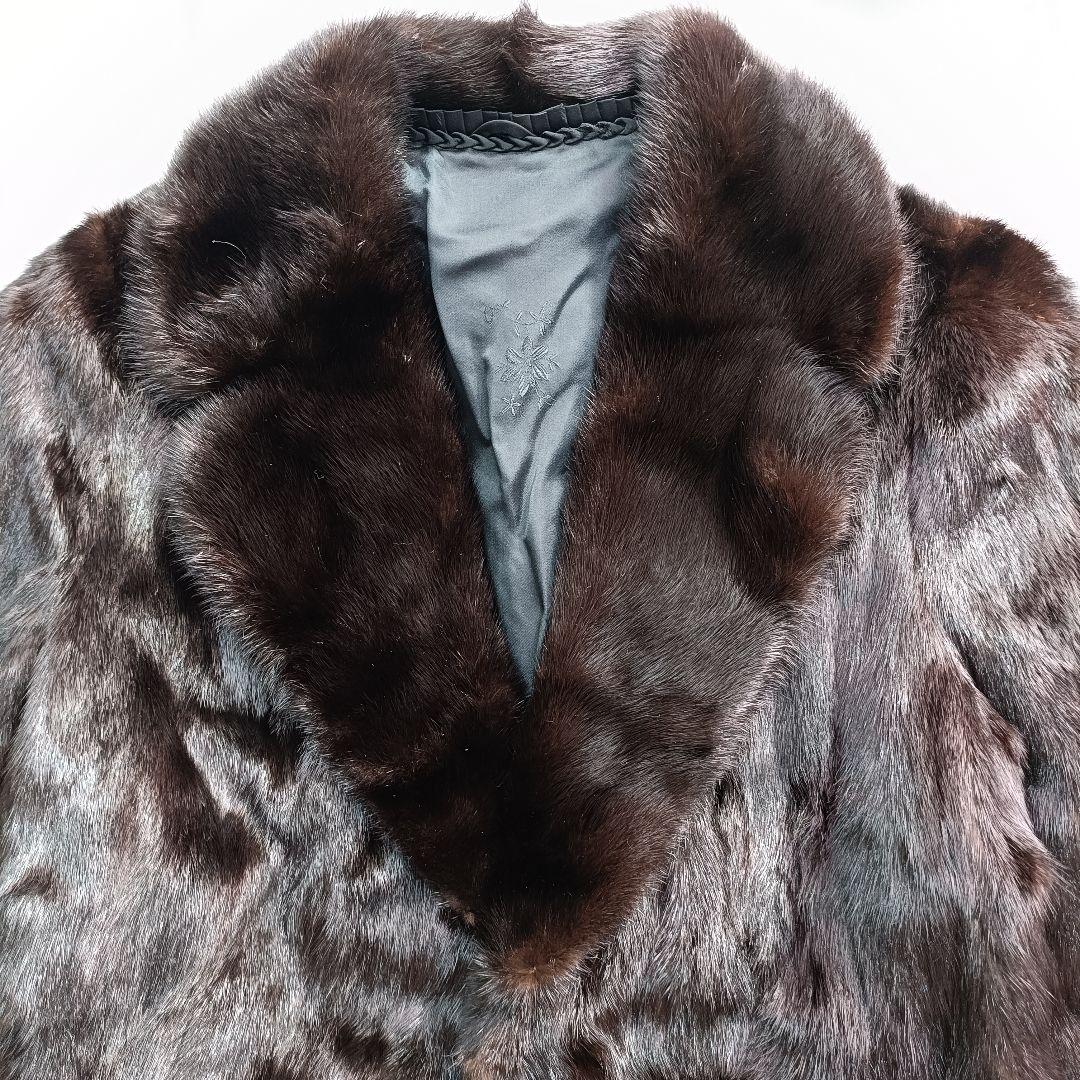 毛皮　ミンク　ダークブラウン ファーコート ロングコート