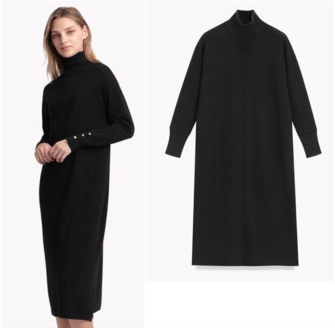 黒 ニットワンピース タートルネック