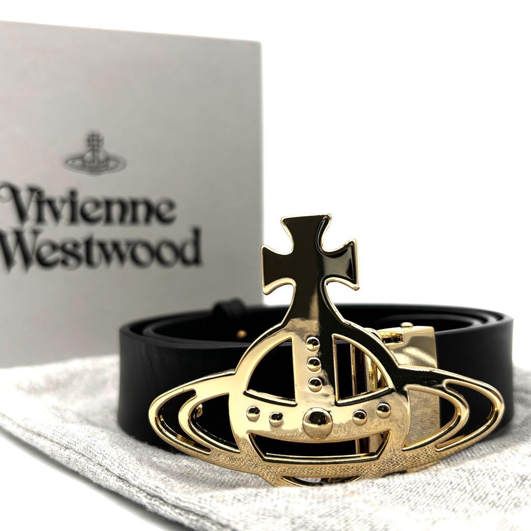 未使用に近い ヴィヴィアン ベルト オーブ 金具 レザー ユニセックス ブラック