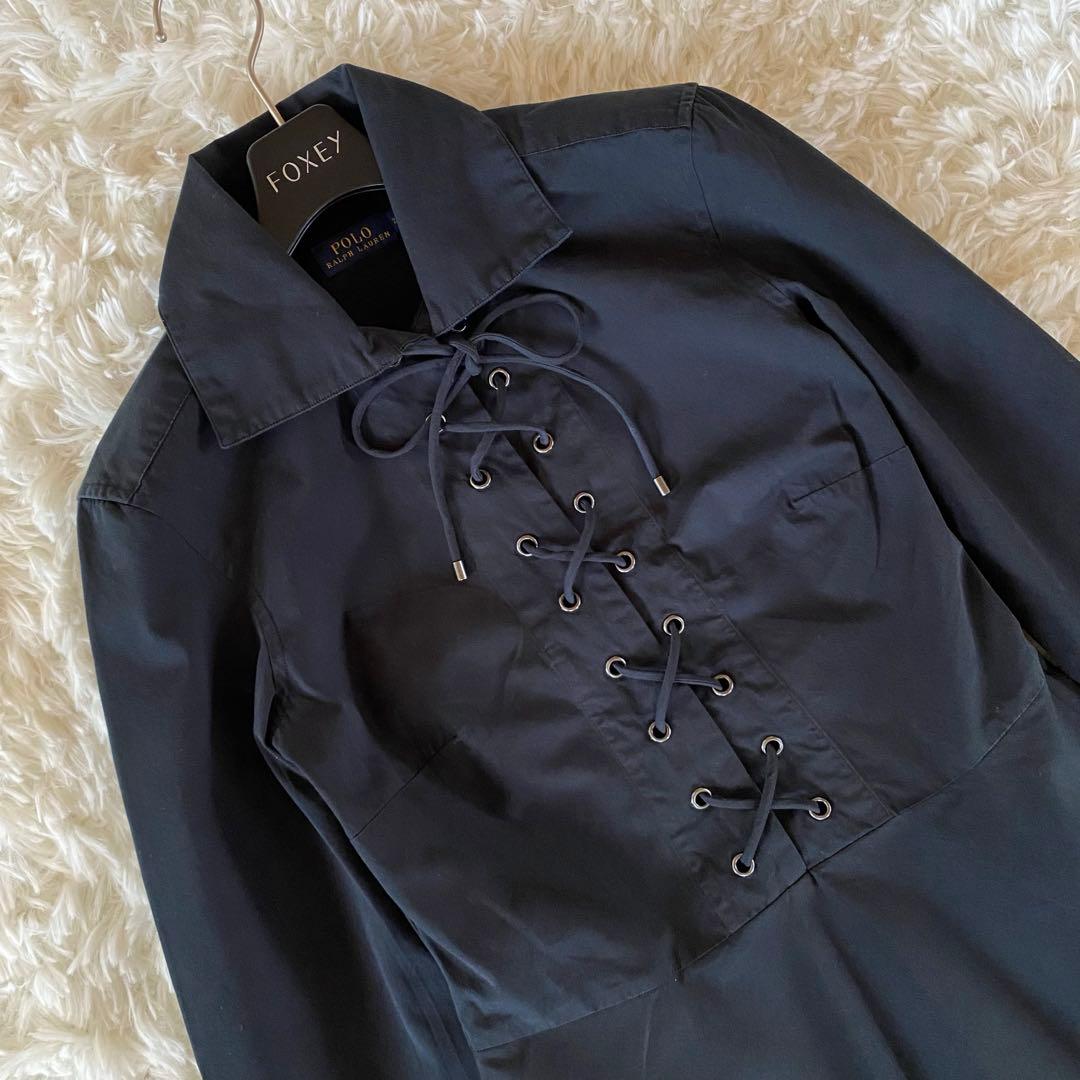 美品✨ポロラルフローレン　シャツワンピース　レースアップ　フレア　ロング