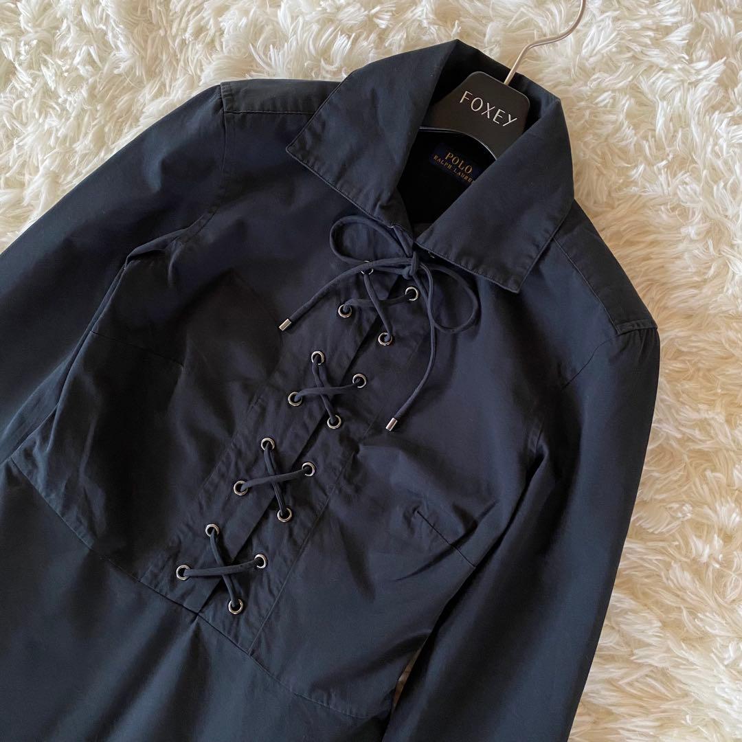 美品✨ポロラルフローレン　シャツワンピース　レースアップ　フレア　ロング