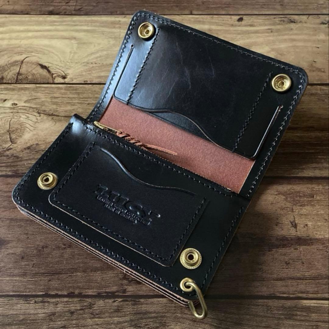 【hero】ミドルトラッカーウォレット 茶芯ブラック【お札を折らずに収納】