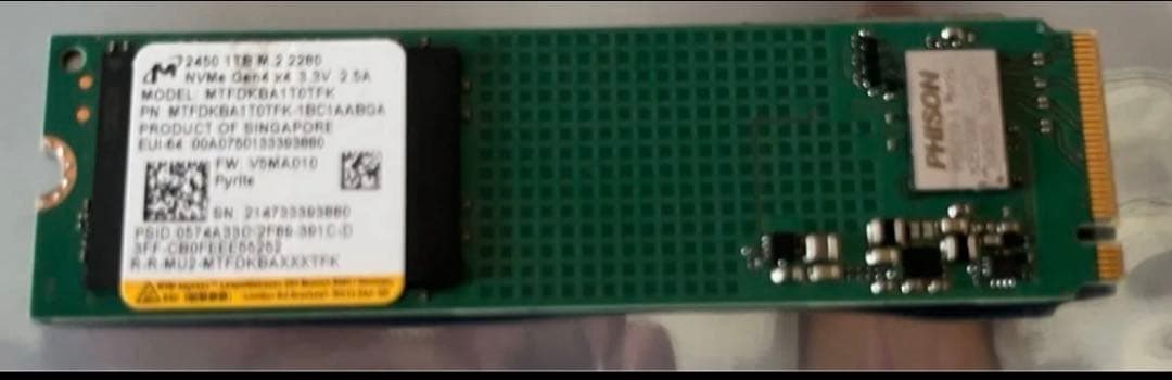 micron NVMe SSD gen4 2280 1TB 1枚