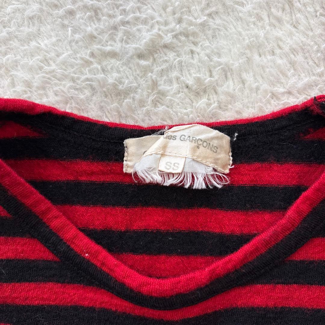 コムデギャルソン　ウールボーダーカットソー　ハートプリント　赤黒　AD2008