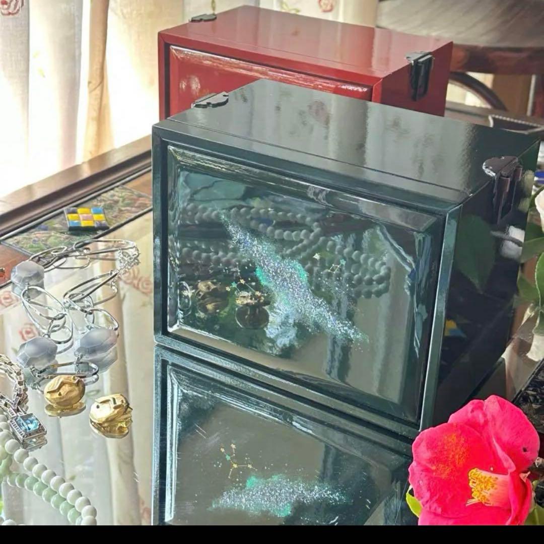 2245様感謝‼️JAPAN輪島螺鈿蒔絵「銀河-翠と紅」器局形宝石箱2点箱入