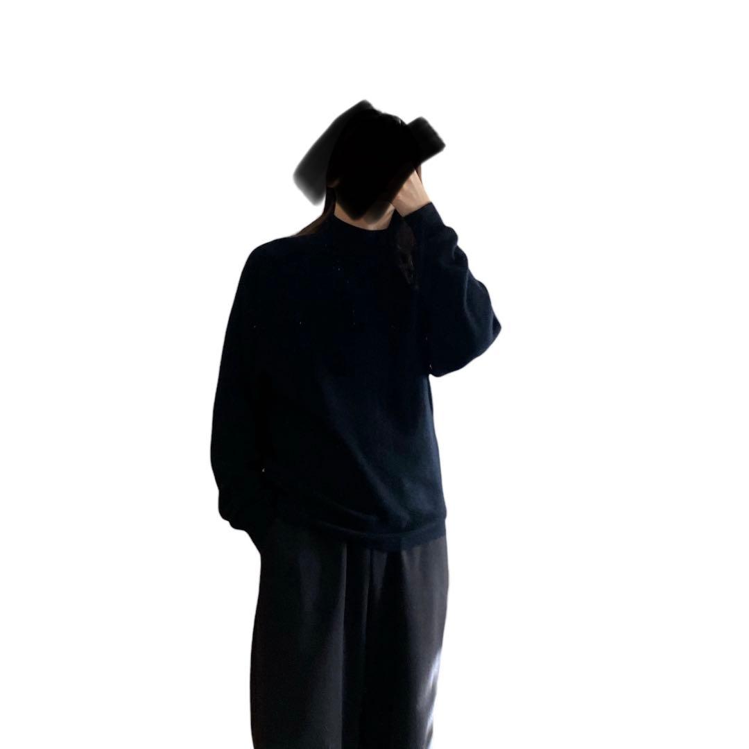 90s FORTE カシミヤ100% モックネックニットセーター　ブラック 黒