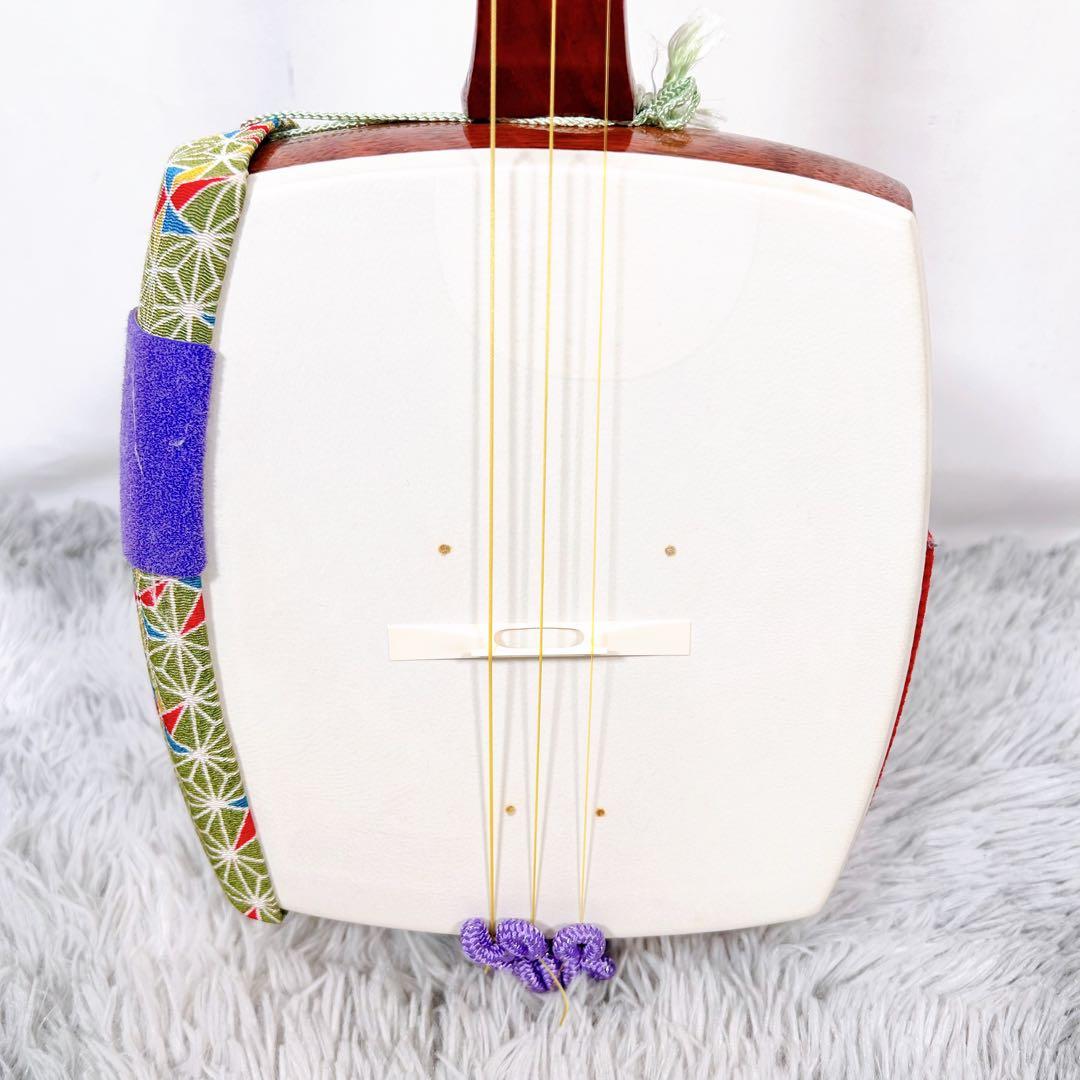 【希少】長唄三味線　細棹　花梨　正寸　丸打胴　撥付き　皮破れなし　本皮