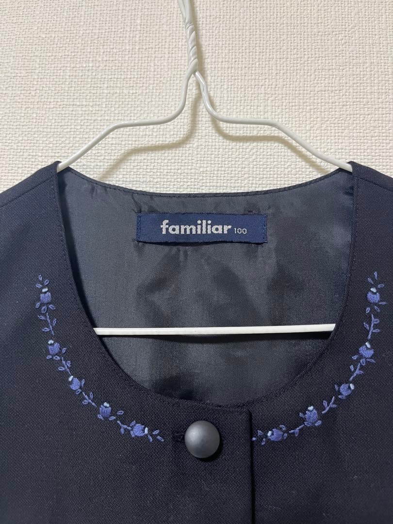 美品♡ ファミリア お受験ワンピース 100 ブラウス長袖、上履き、黒靴のセット