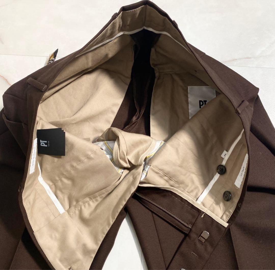 極美品 PTトリノ REBEL FITウールモヘアスラックス茶44