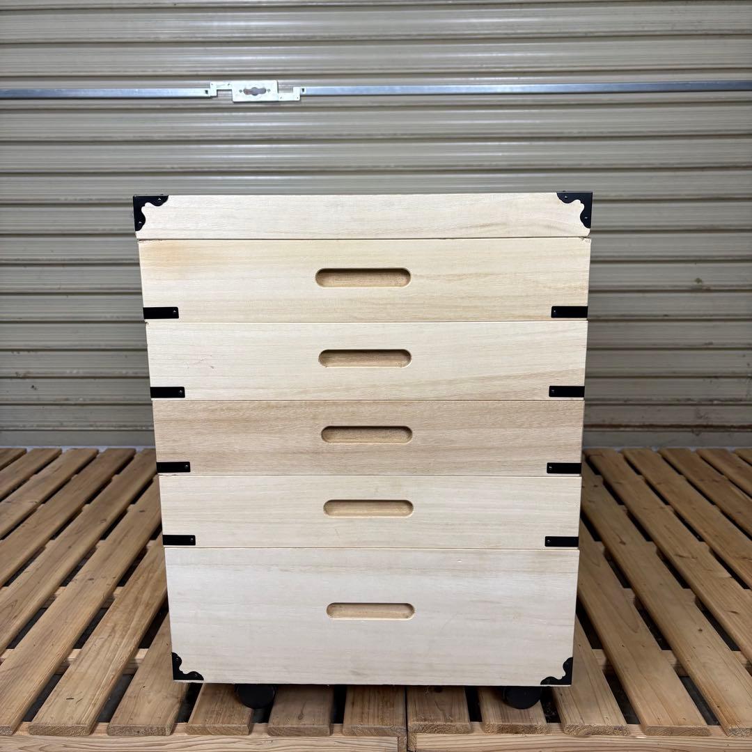 【送料込】桐　キャスター付衣装箱 5段 桐天然木　衣装ケース　着物収納　和家具