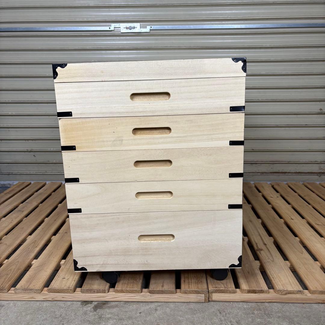 【送料込】桐　キャスター付衣装箱 5段 桐天然木　衣装ケース　着物収納　和家具