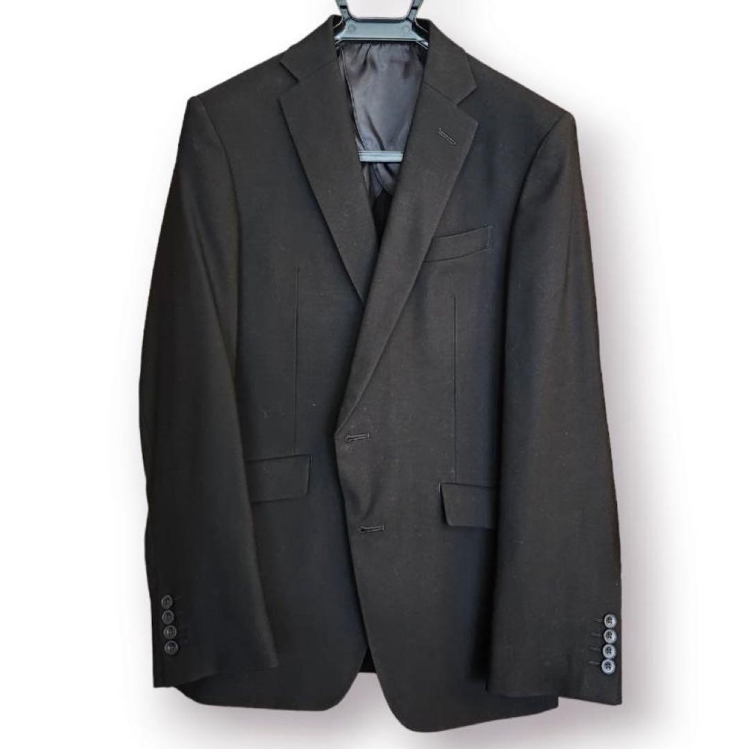 2釦シングルスーツ 0タック/プレミアムブラック×ソリッド+Super120'S