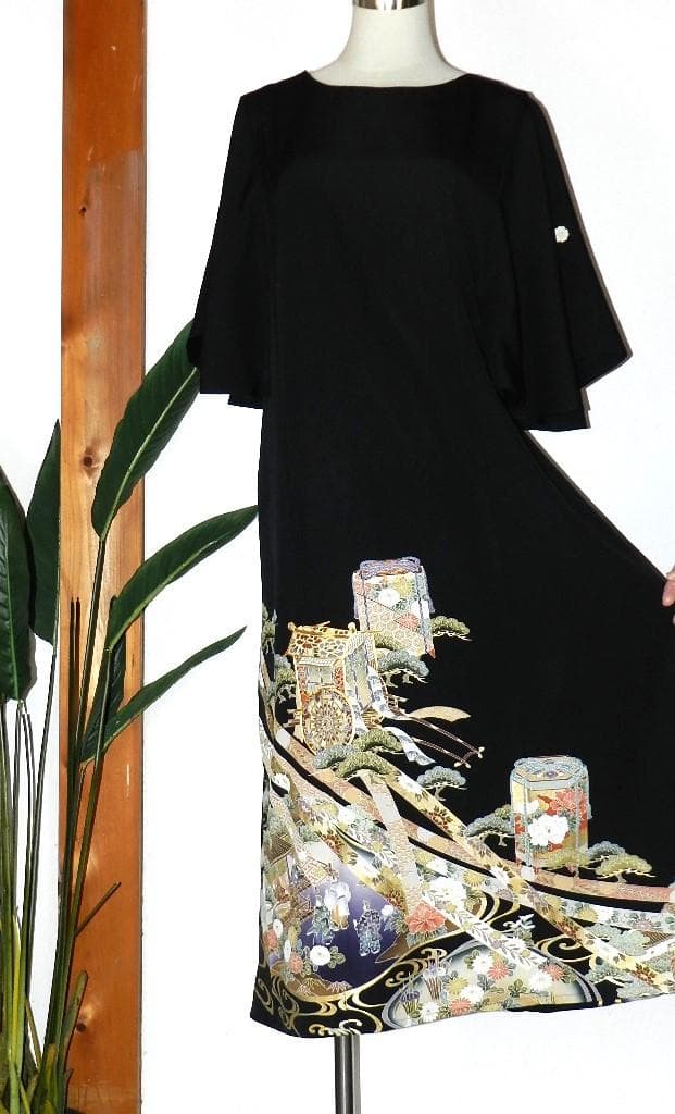 留袖　ワンピース　ドレス　フレアー袖　手書き友禅染　正絹　460　夢ちりめん